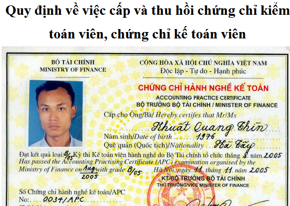 Quy định về việc cấp và thu hồi chứng chỉ kiểm toán viên, chứng chỉ kế toán viên